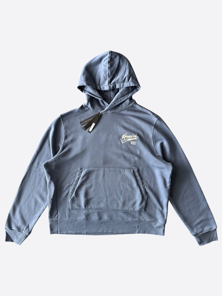 Amiri Blue & White 22 Distressed Logo Hoodie